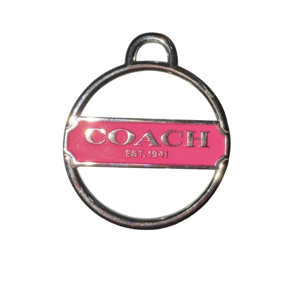 Coach Est 1941 Pink Enamel Silver Tone‎ Circular Bag Charm Keychain Pendant